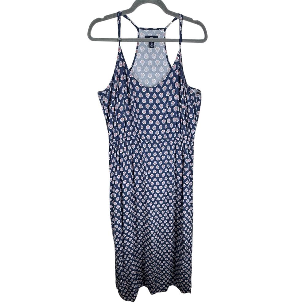 Gap Navy Coral Floral Scoop Neck Racerback Lightweight Rayon Maxi Dress Size L‎